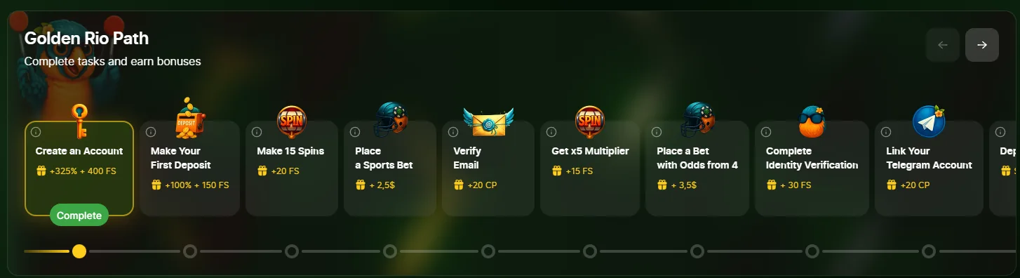 Riobet — задания Golden Rio Path; скриншот интерфейса 5