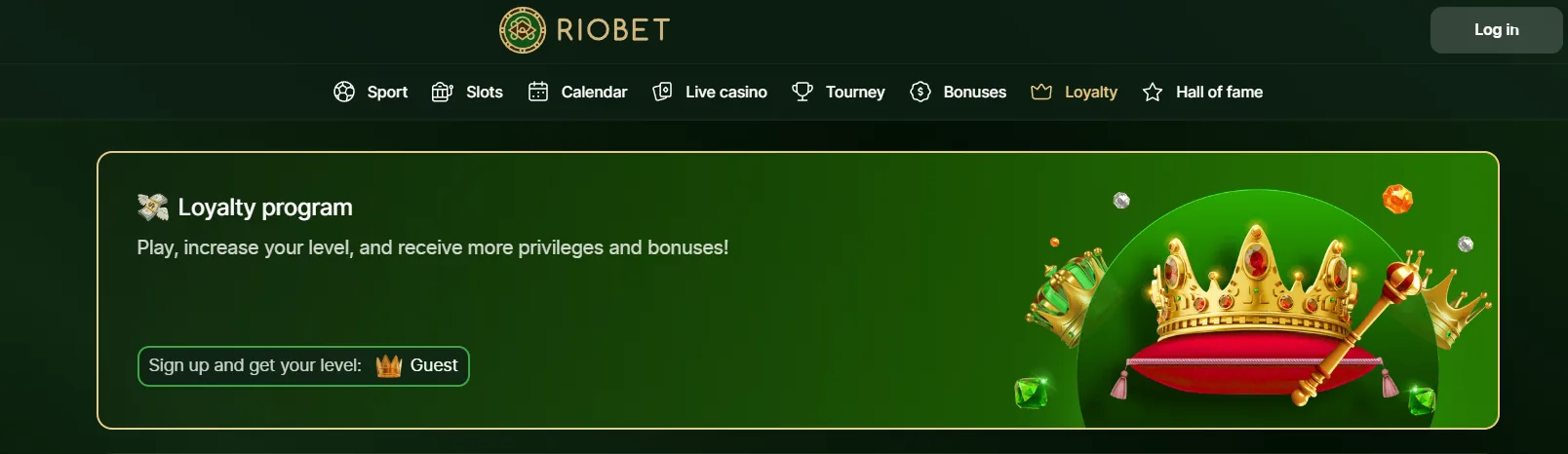 Riobet — баннер программы лояльности; скриншот интерфейса 13